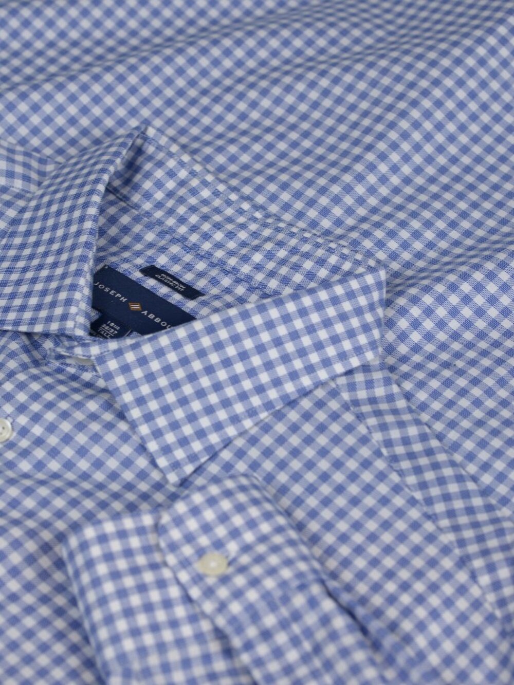 Joseph Abboud Mens Blue White Gingham Non-Iron Dress Shirt 18.5 36/37 Tall